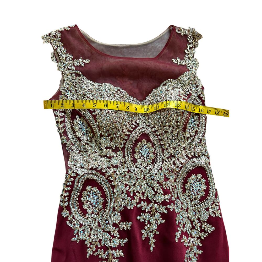 Amelia Couture Burgundy Beaded Evening Gown Formal Dress - Size 6 - Picture 6 of 16